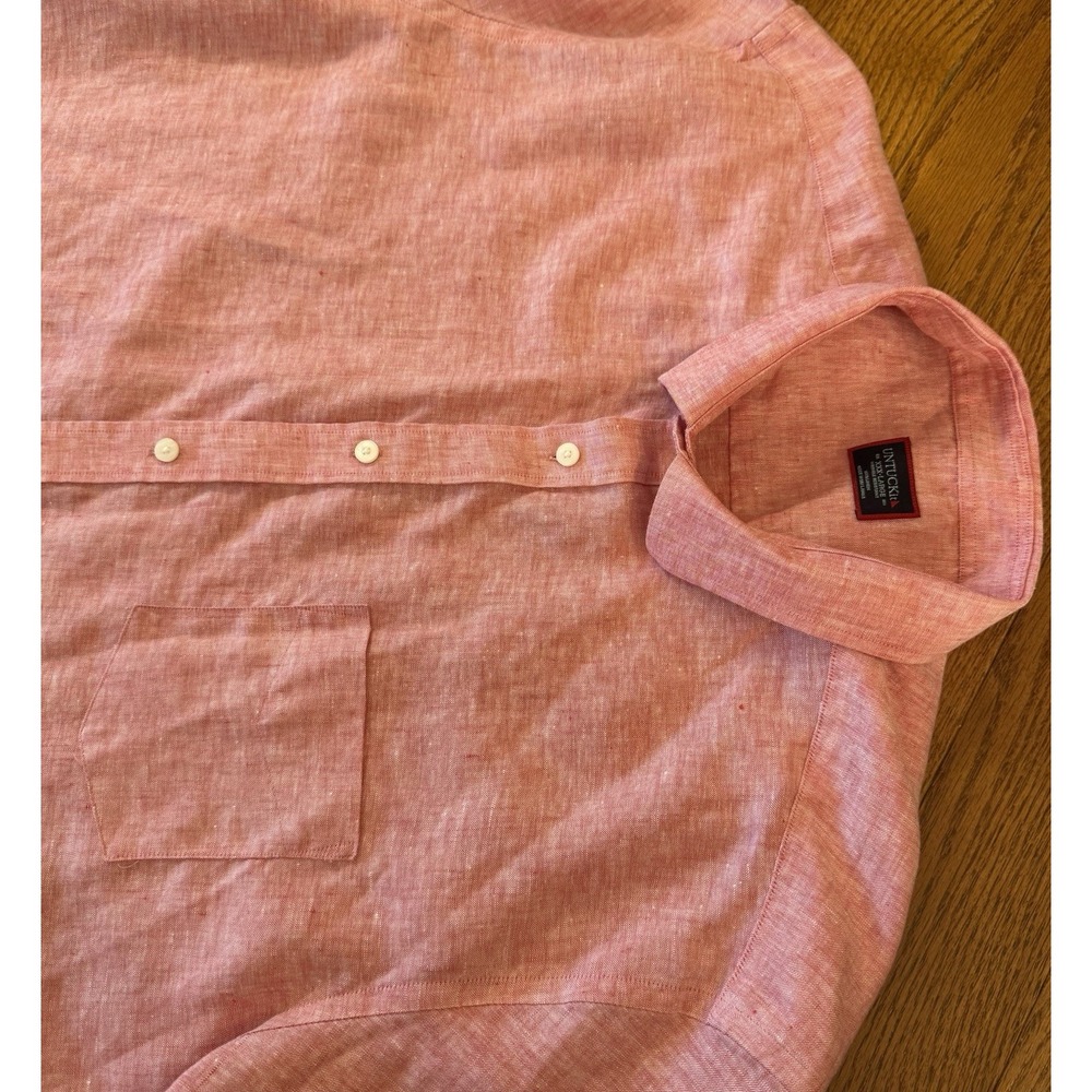 UNTUCKit Shirt Mens 3XL Pinkish Red Heather Short Sleeve Button Down 100% Linen
